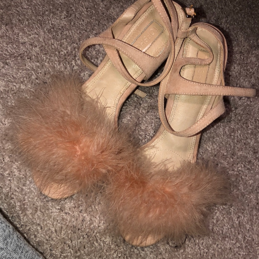 Topshop Pink fur heel sandals Size 8